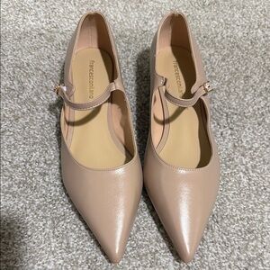 Genuine Italian leather shoes Elegant Beige Mary Jane Flats